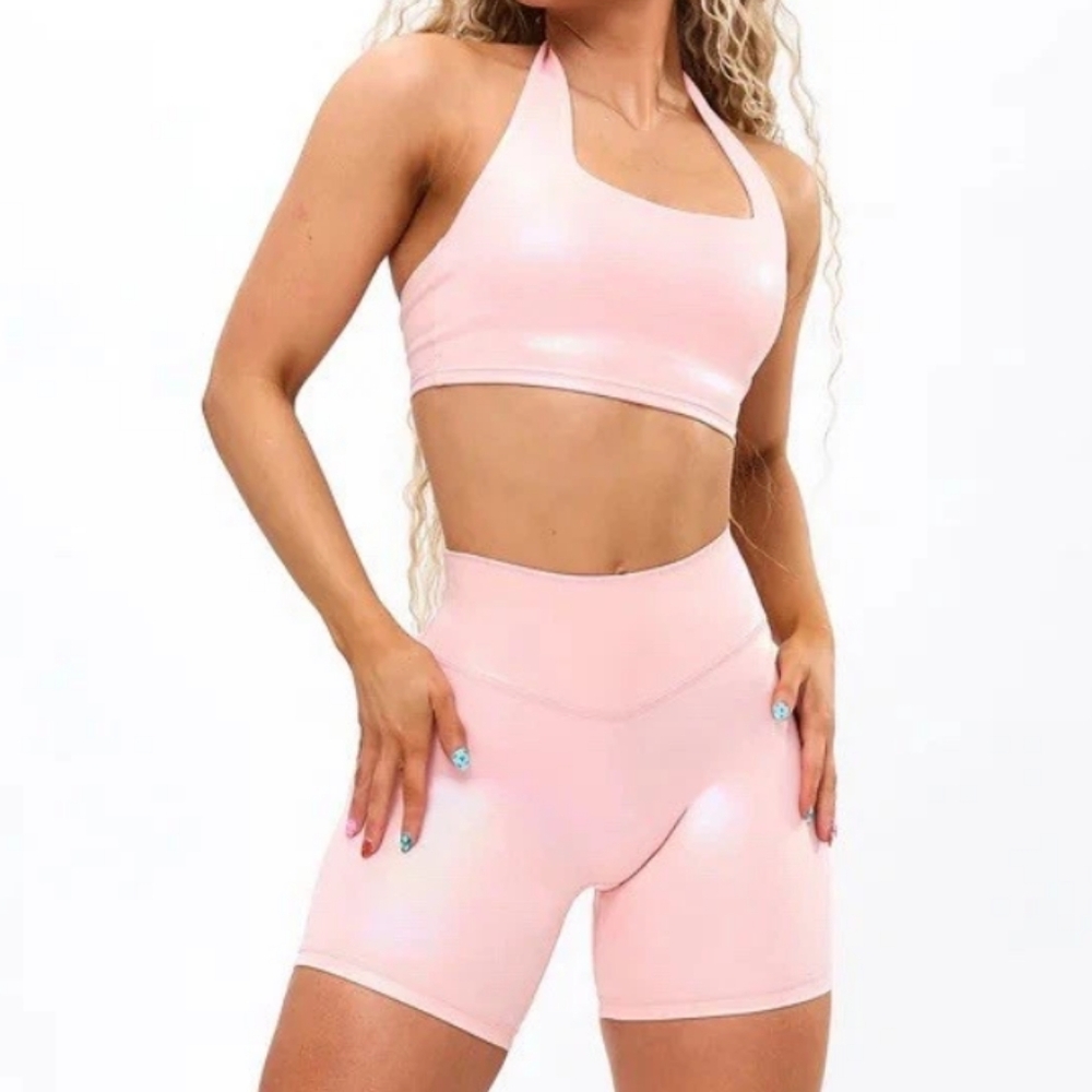 💕NWOT Buffbunny Juicy Holographic Set- Pink Halter Top & Shorts-Bailey